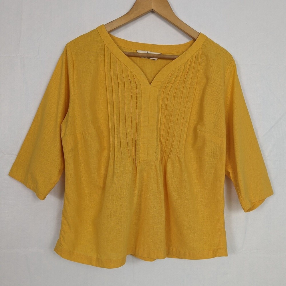Abito Collezioni Womens Size US 10 Mexico 34 Yellow 100% Linen 3/4 Sleeve Shirt